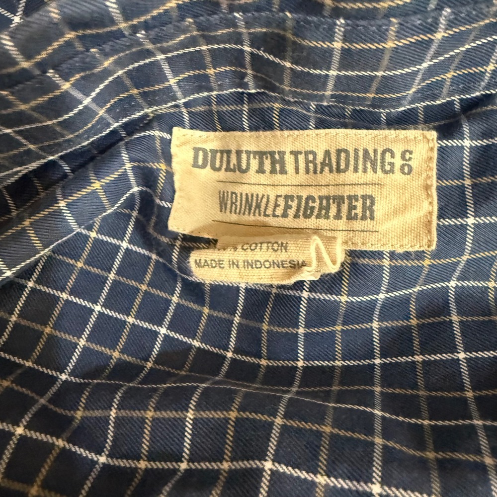 Duluth Trading Co Wrinklefighter Button Down Shirt Mens 3XL Tall Blue Grid Check - Picture 6 of 9